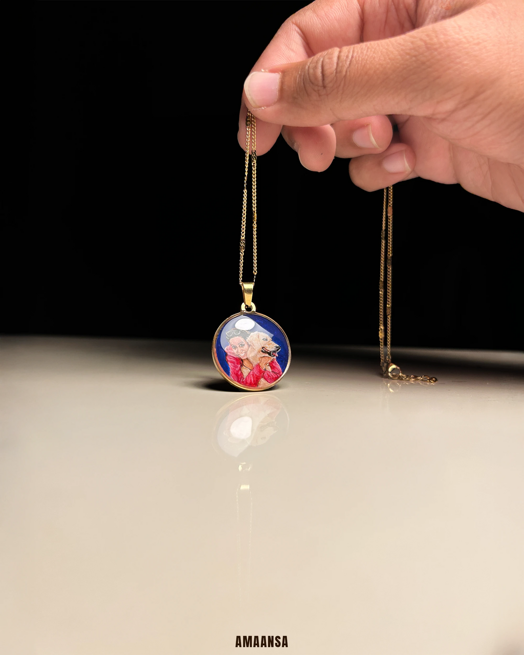 Pet Portrait Pendant Premium | Two Face | Full coloured- Personalized Art Jewelry