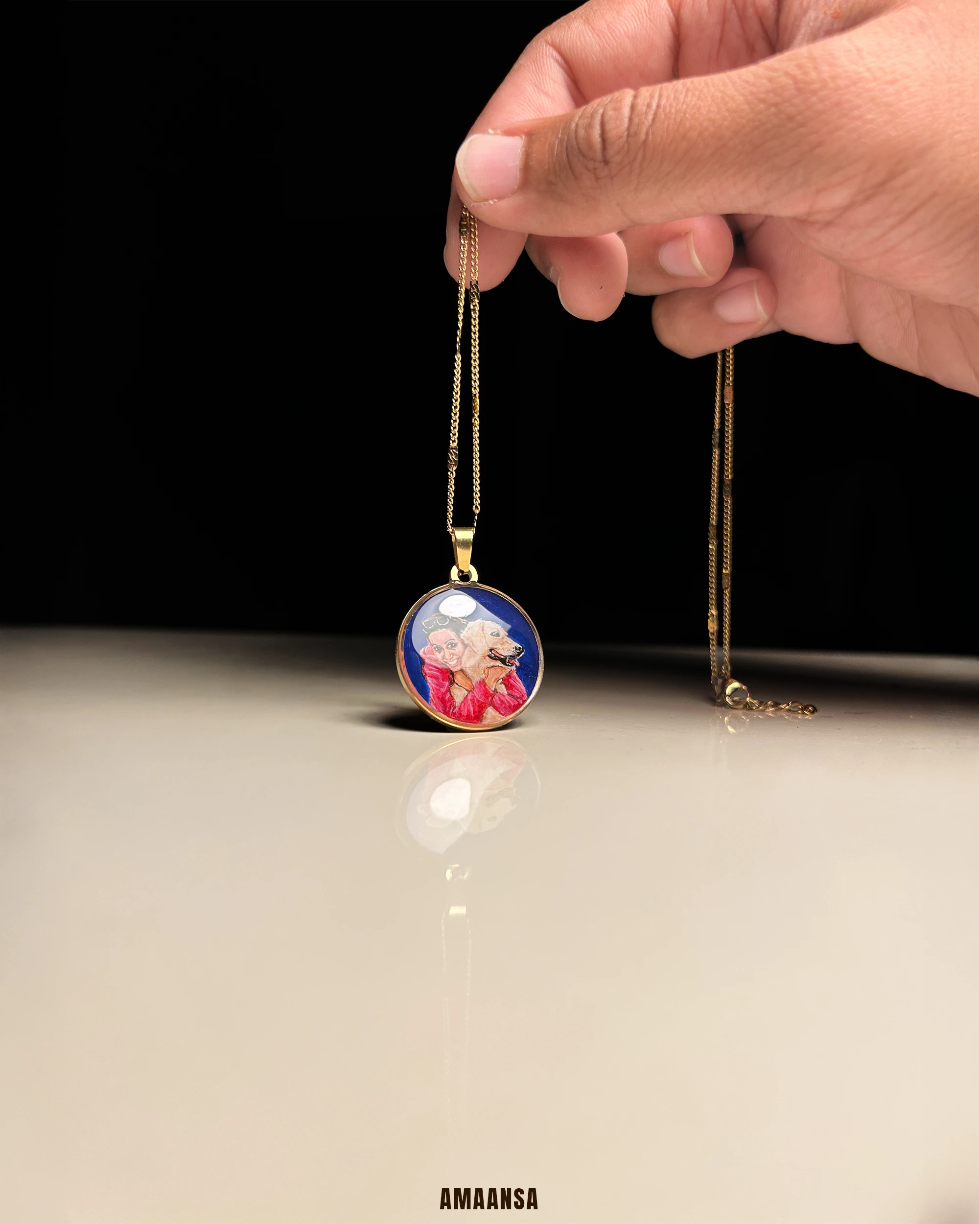 Pet Portrait Pendant Premium | Two Face | Full coloured- Personalized Art Jewelry