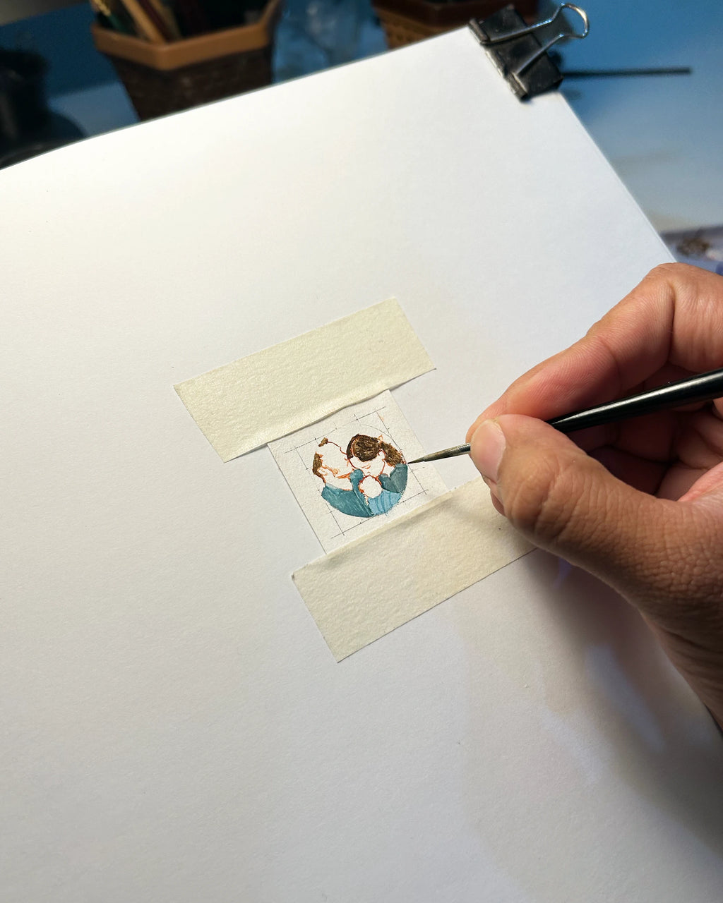 Three Face | Full coloured painting pendant | with Custom Miniature Art Portraits