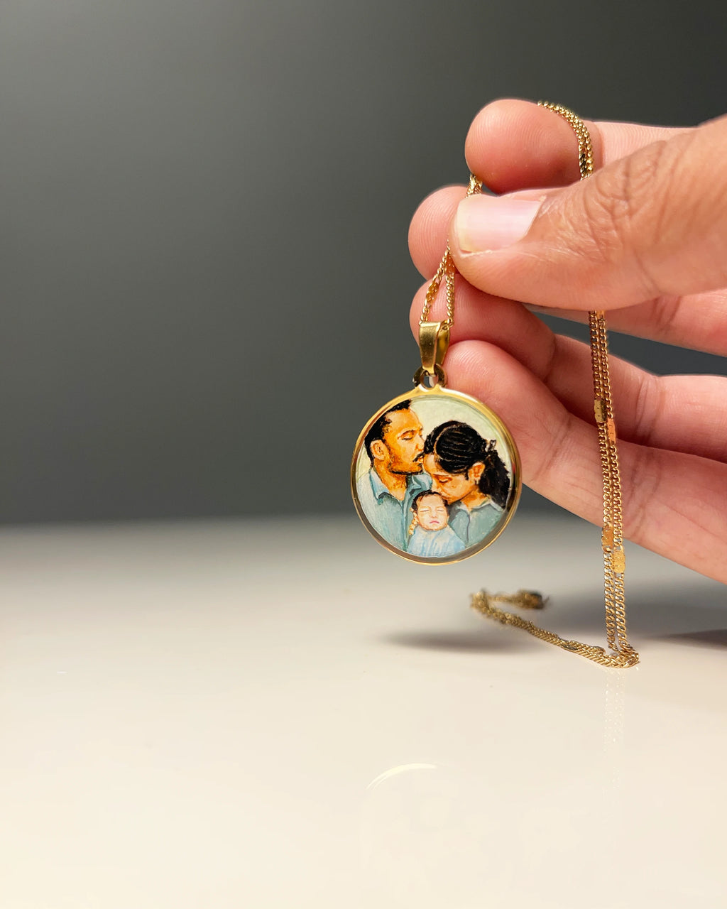 Three Face | Full coloured painting pendant | with Custom Miniature Art Portraits