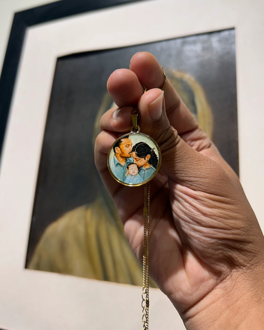 Three Face | Full coloured painting pendant | with Custom Miniature Art Portraits