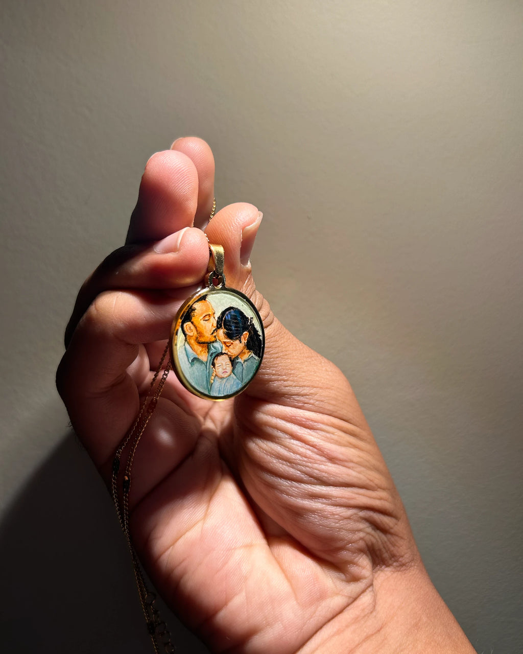 Three Face | Full coloured painting pendant | with Custom Miniature Art Portraits