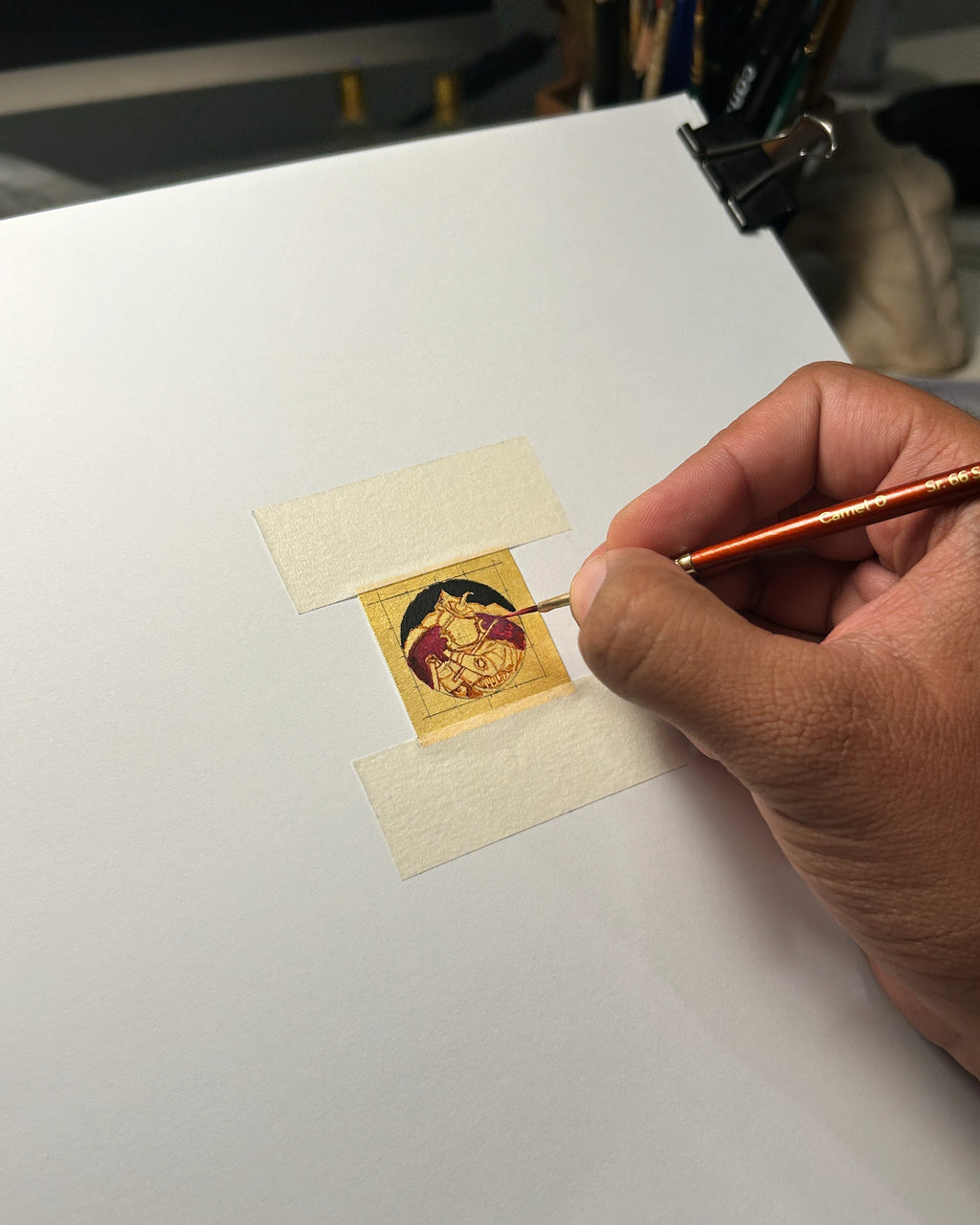 Sri Radha Raman Ji Miniature Portrait Pendant | Hand‑Painted 18k Gold PVD Plated | Full Colour