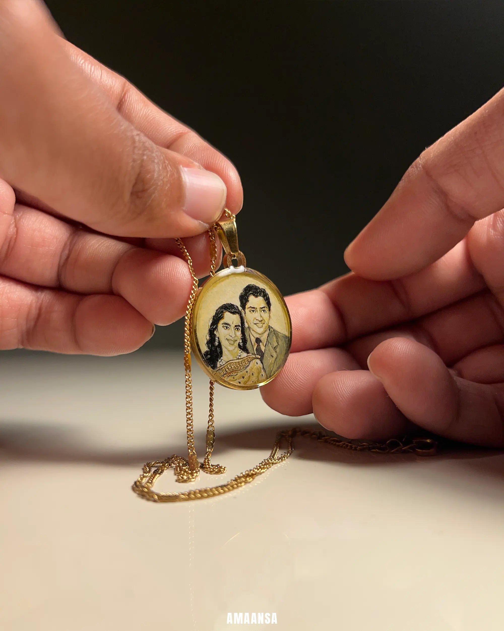 Two Face | Full coloured painting pendant | with Custom Miniature Art Portraits