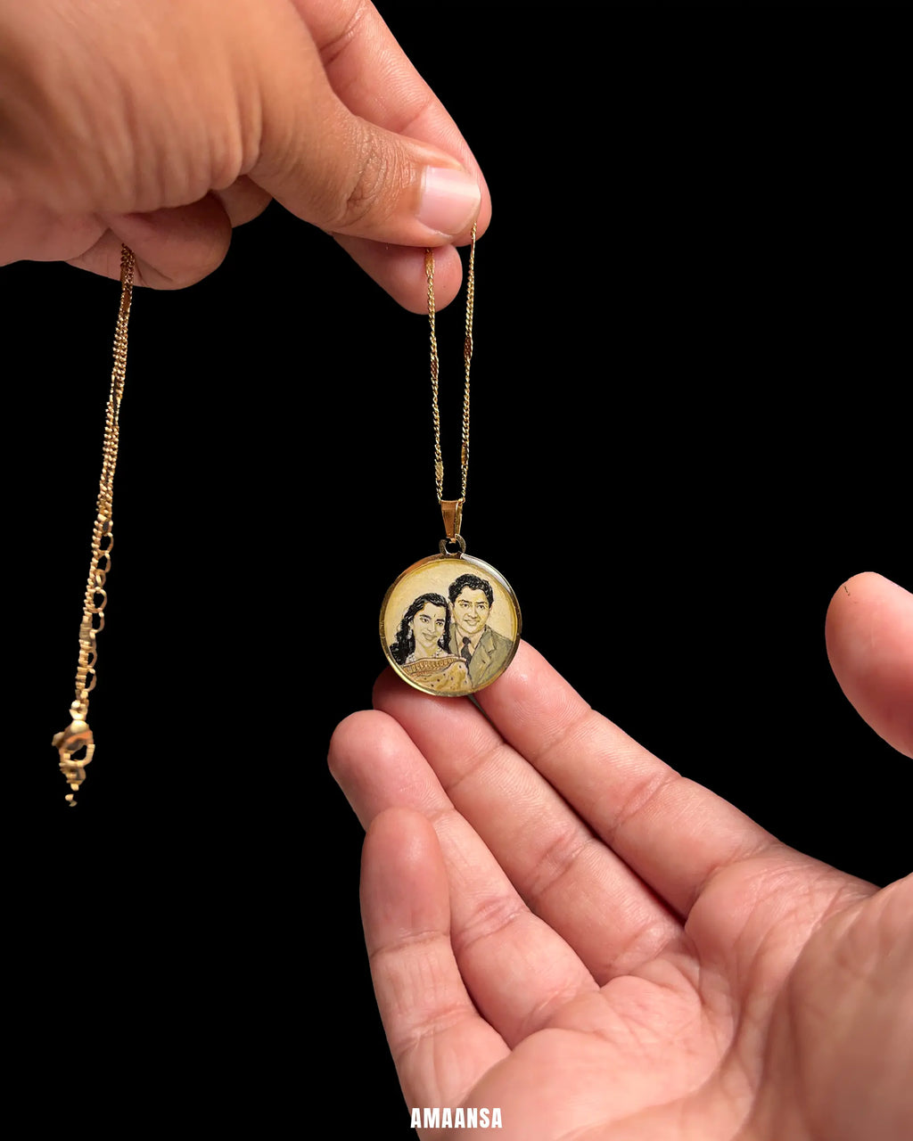 Two Face | Full coloured painting pendant | with Custom Miniature Art Portraits