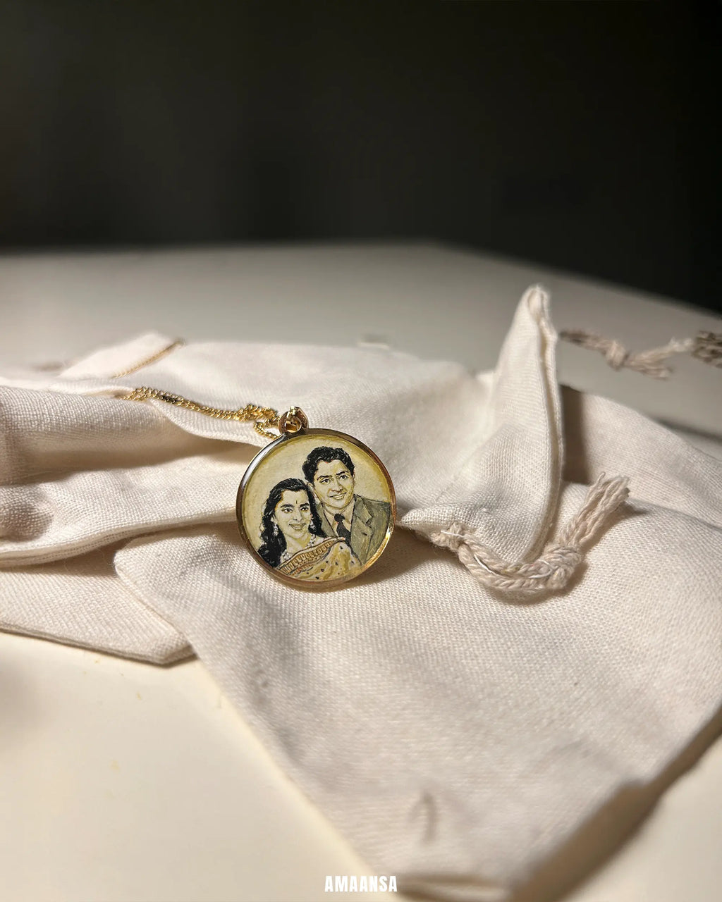 Two Face | Full coloured painting pendant | with Custom Miniature Art Portraits