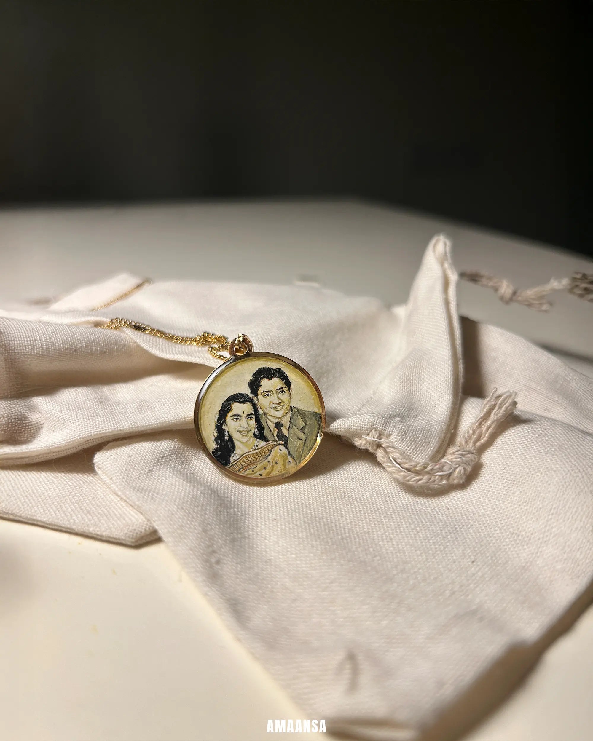 Two Face | Full coloured painting pendant | with Custom Miniature Art Portraits