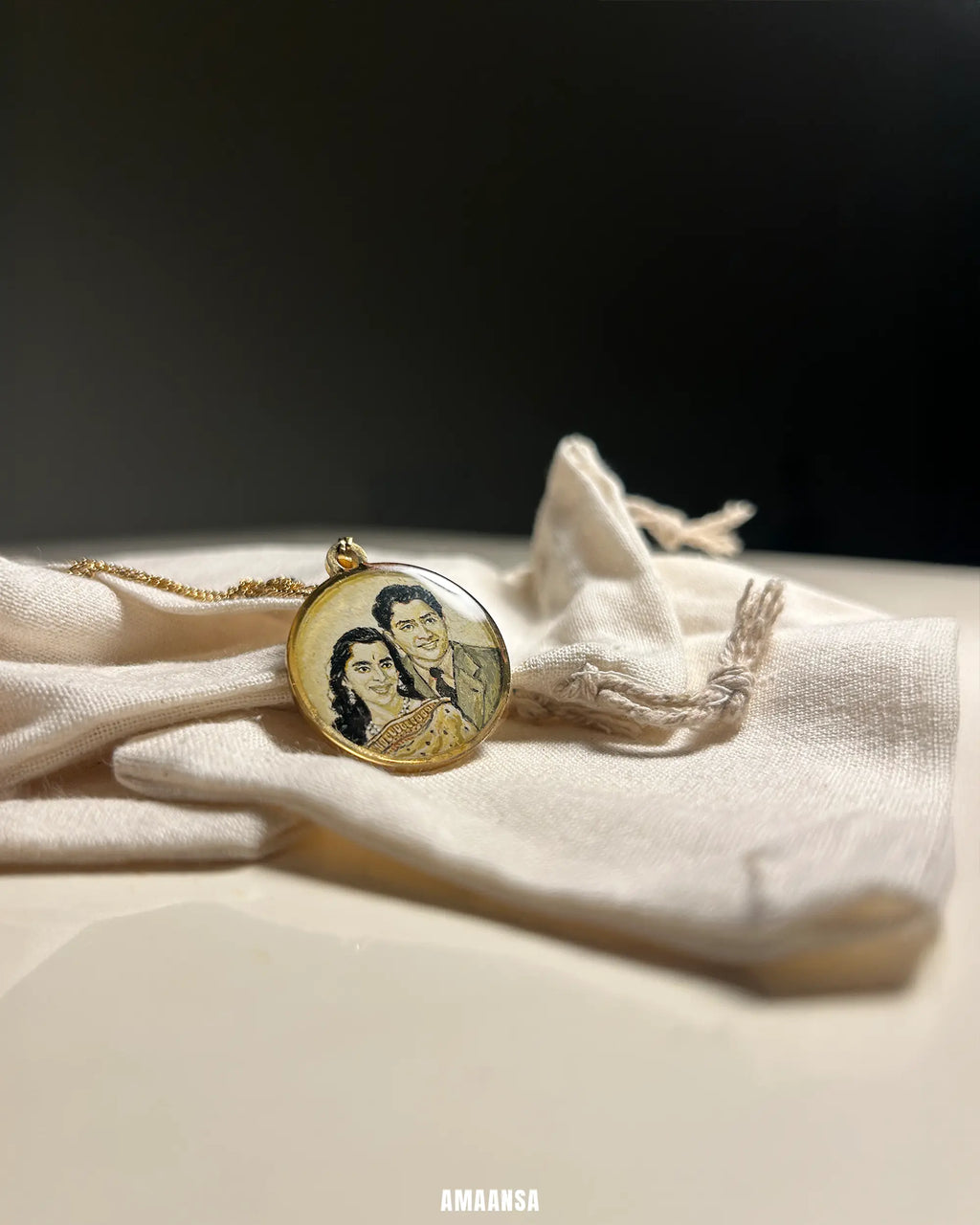 Two Face | Full coloured painting pendant | with Custom Miniature Art Portraits