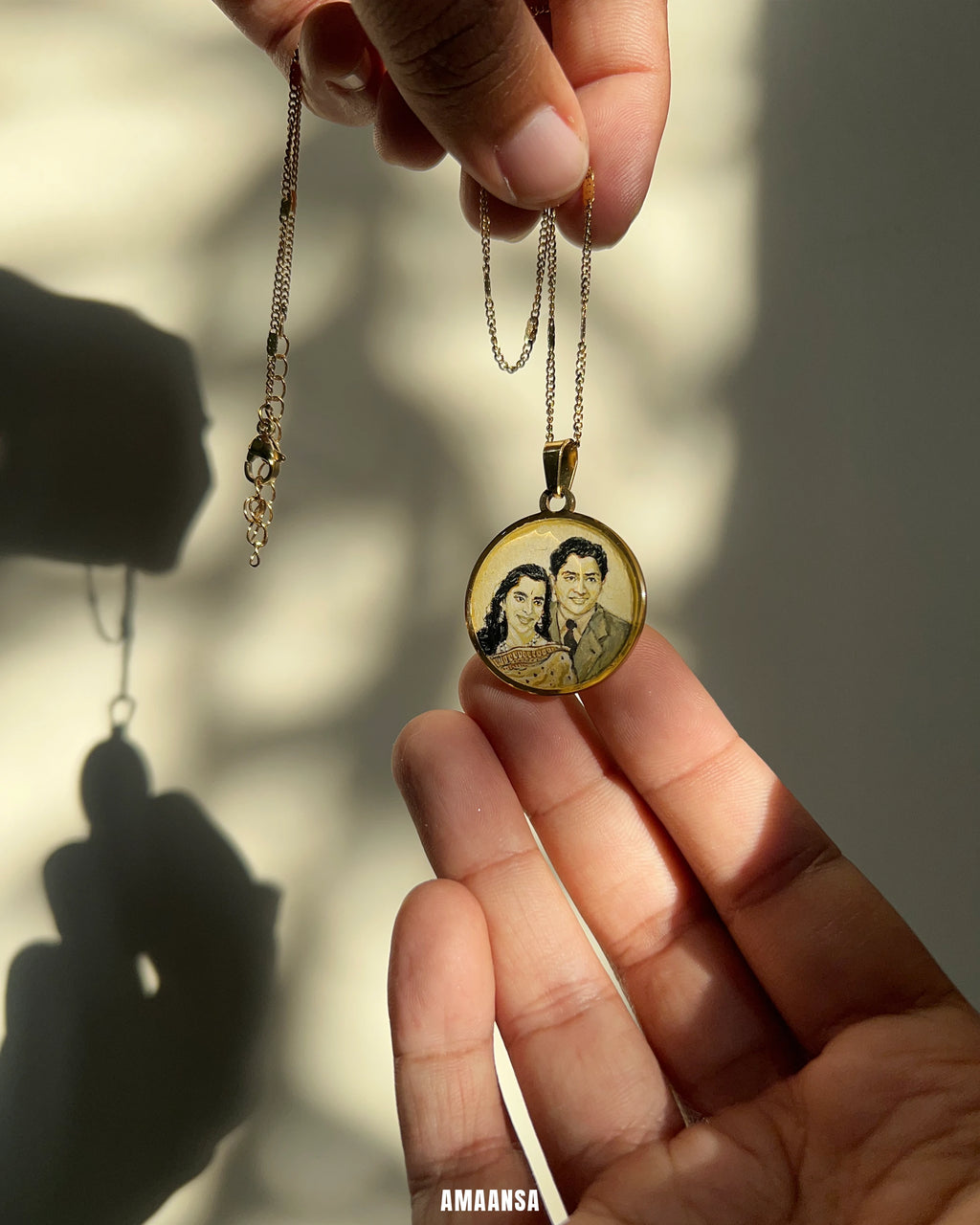 Two Face | Full coloured painting pendant | with Custom Miniature Art Portraits
