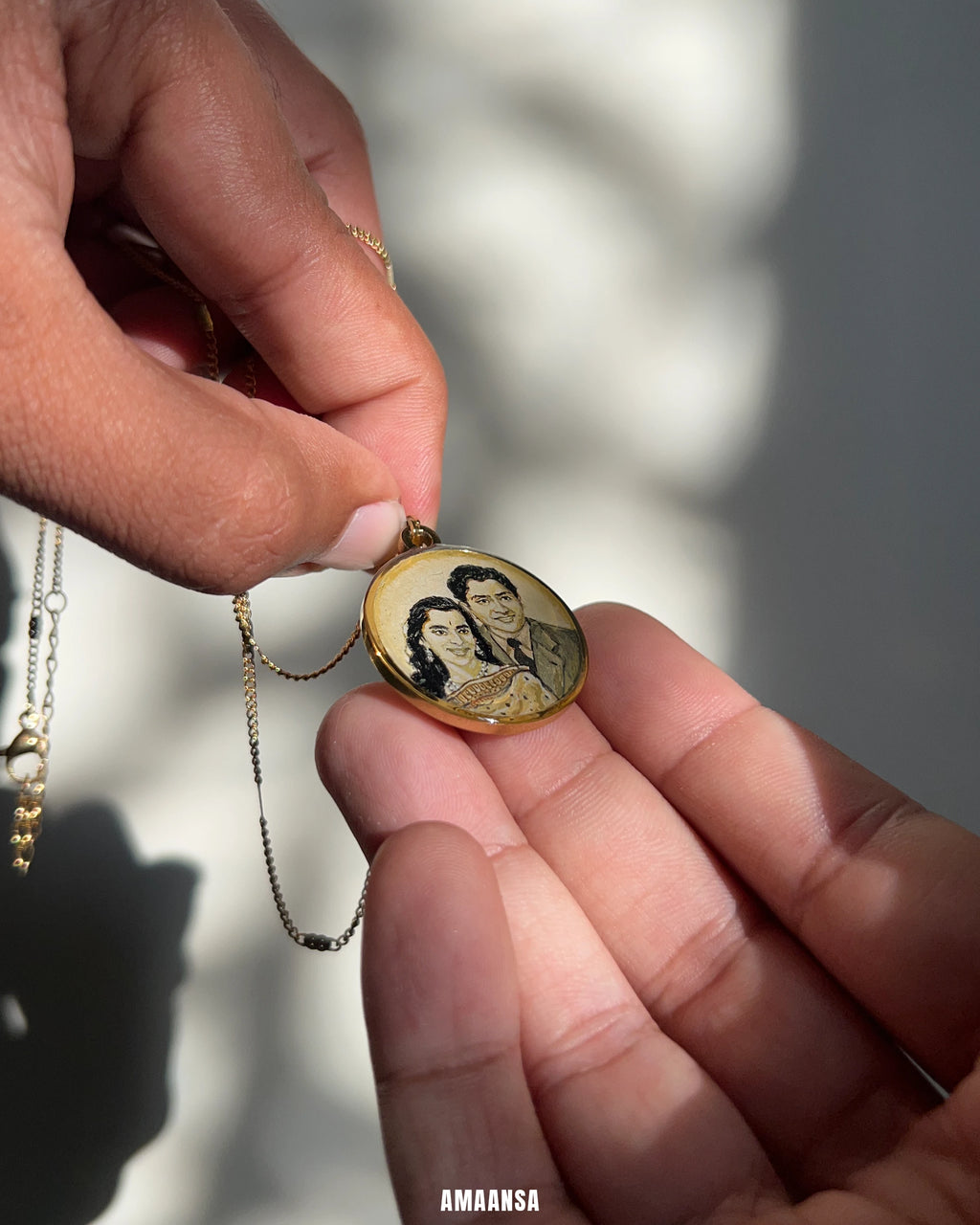 Two Face | Full coloured painting pendant | with Custom Miniature Art Portraits