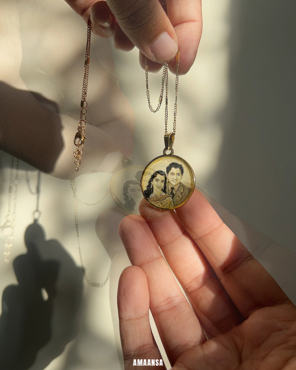 Two Face | Full coloured painting pendant | with Custom Miniature Art Portraits