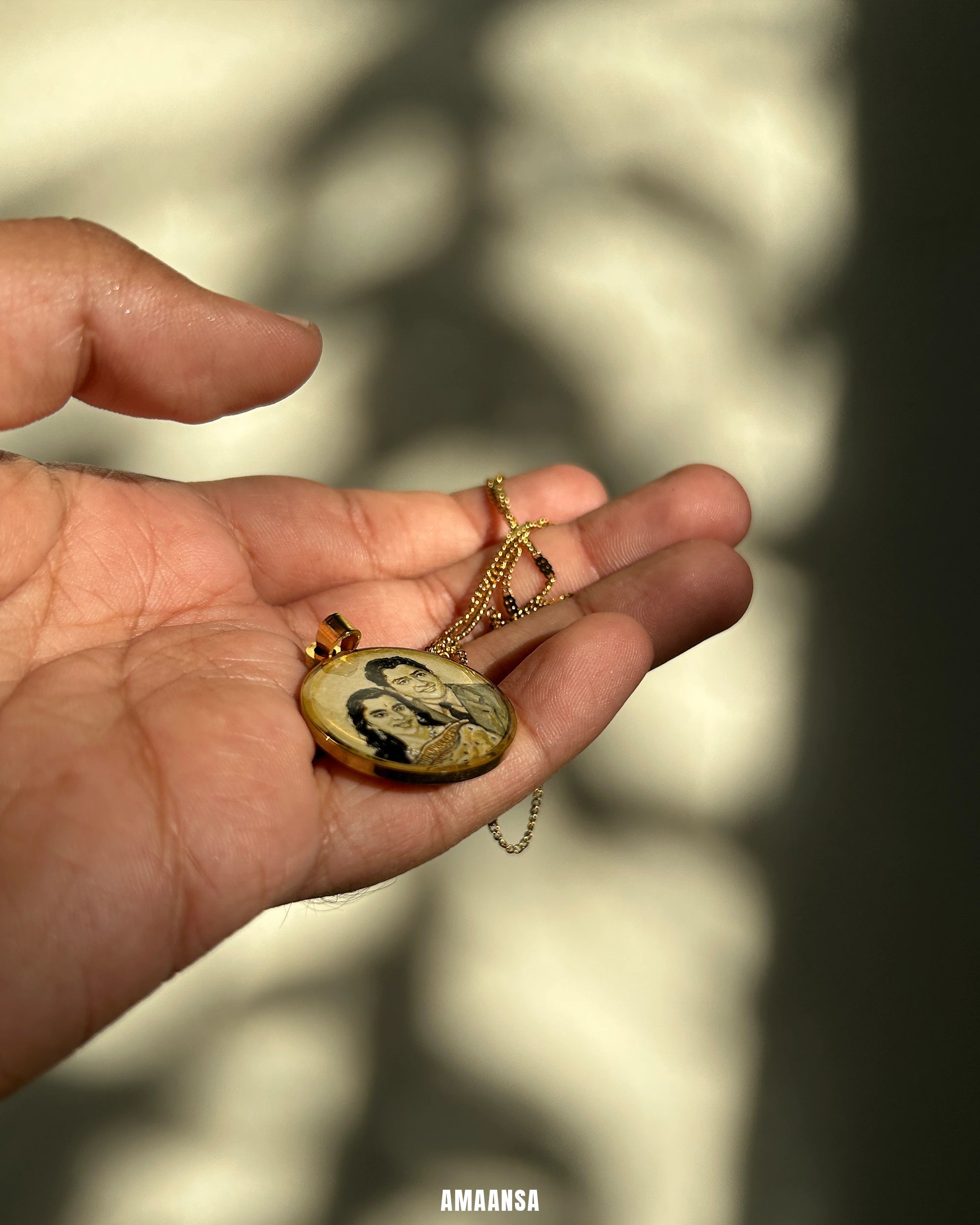 Two Face | Full coloured painting pendant | with Custom Miniature Art Portraits