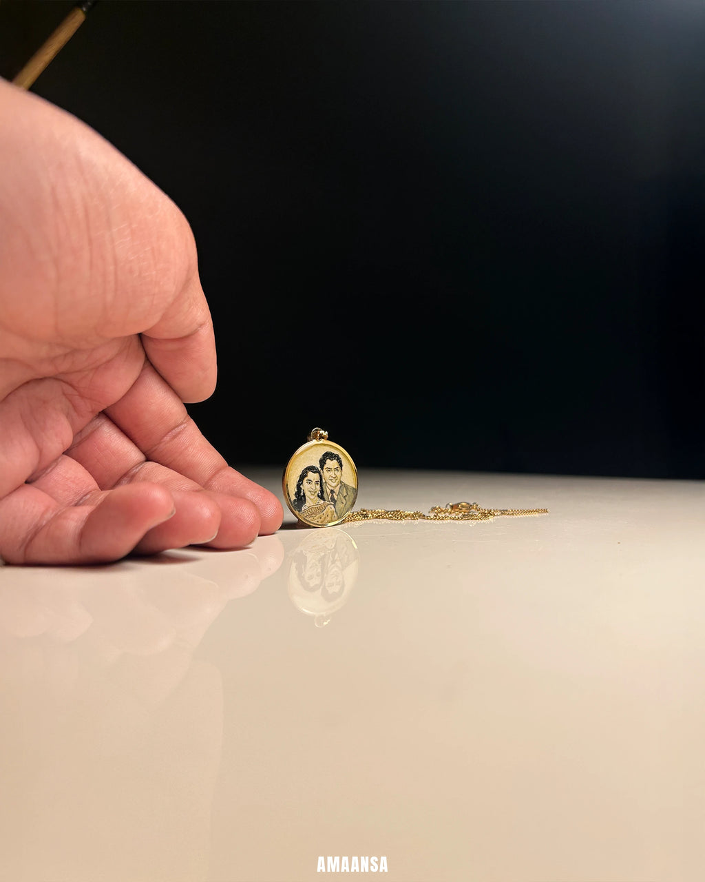 Two Face | Full coloured painting pendant | with Custom Miniature Art Portraits