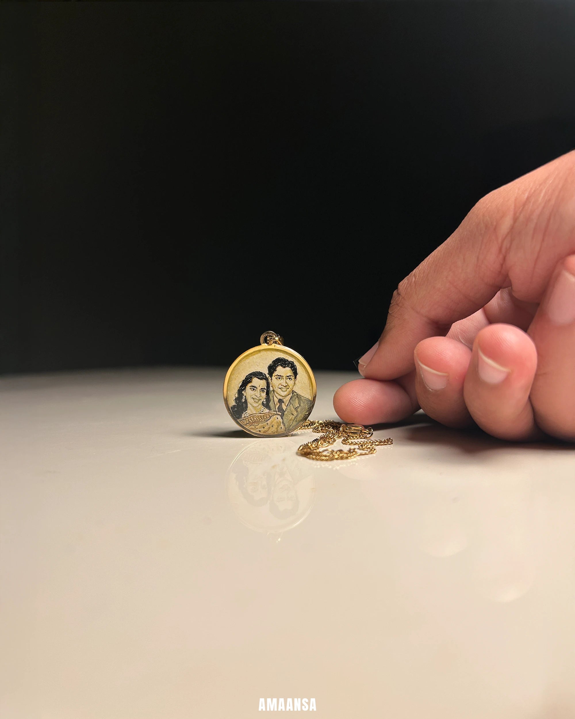 Two Face | Full coloured painting pendant | with Custom Miniature Art Portraits