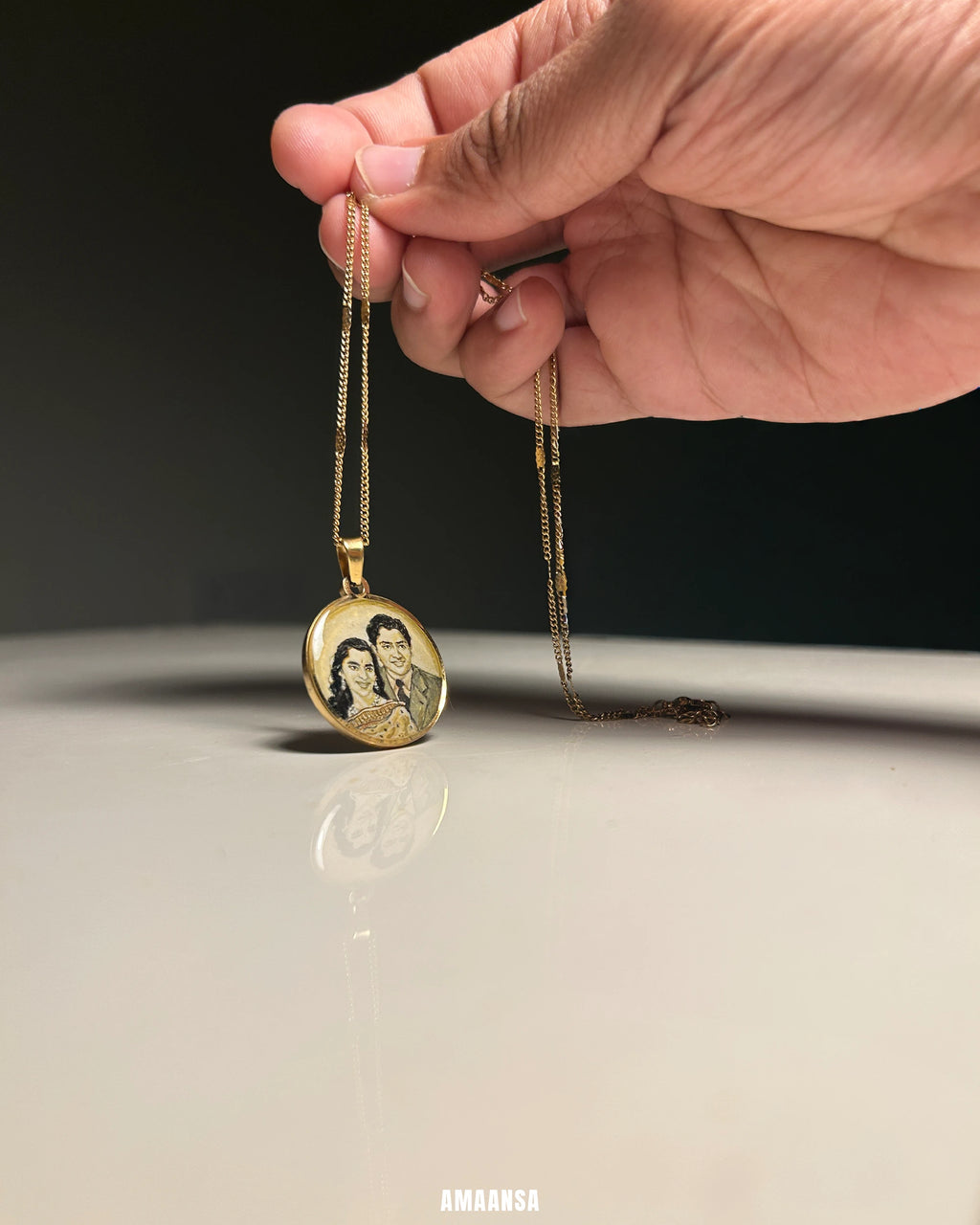 Two Face | Full coloured painting pendant | with Custom Miniature Art Portraits