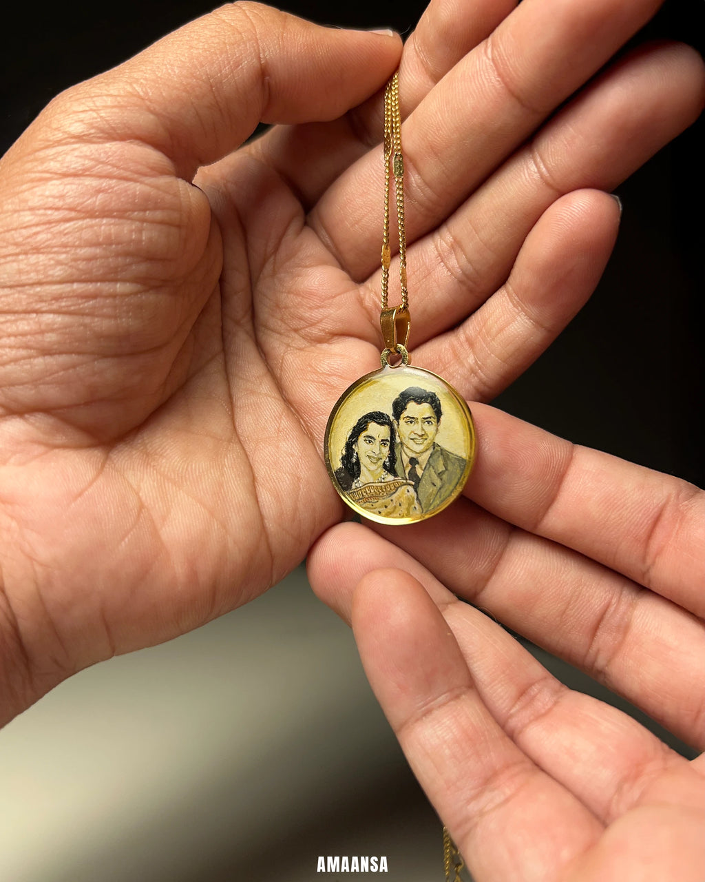 Two Face | Full coloured painting pendant | with Custom Miniature Art Portraits