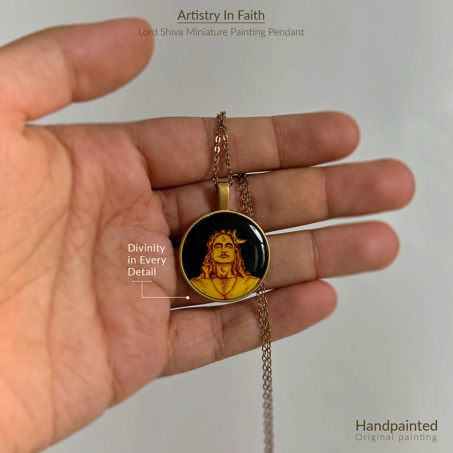 Hand-Painted Lord Shiva Miniature Painting Pendant.