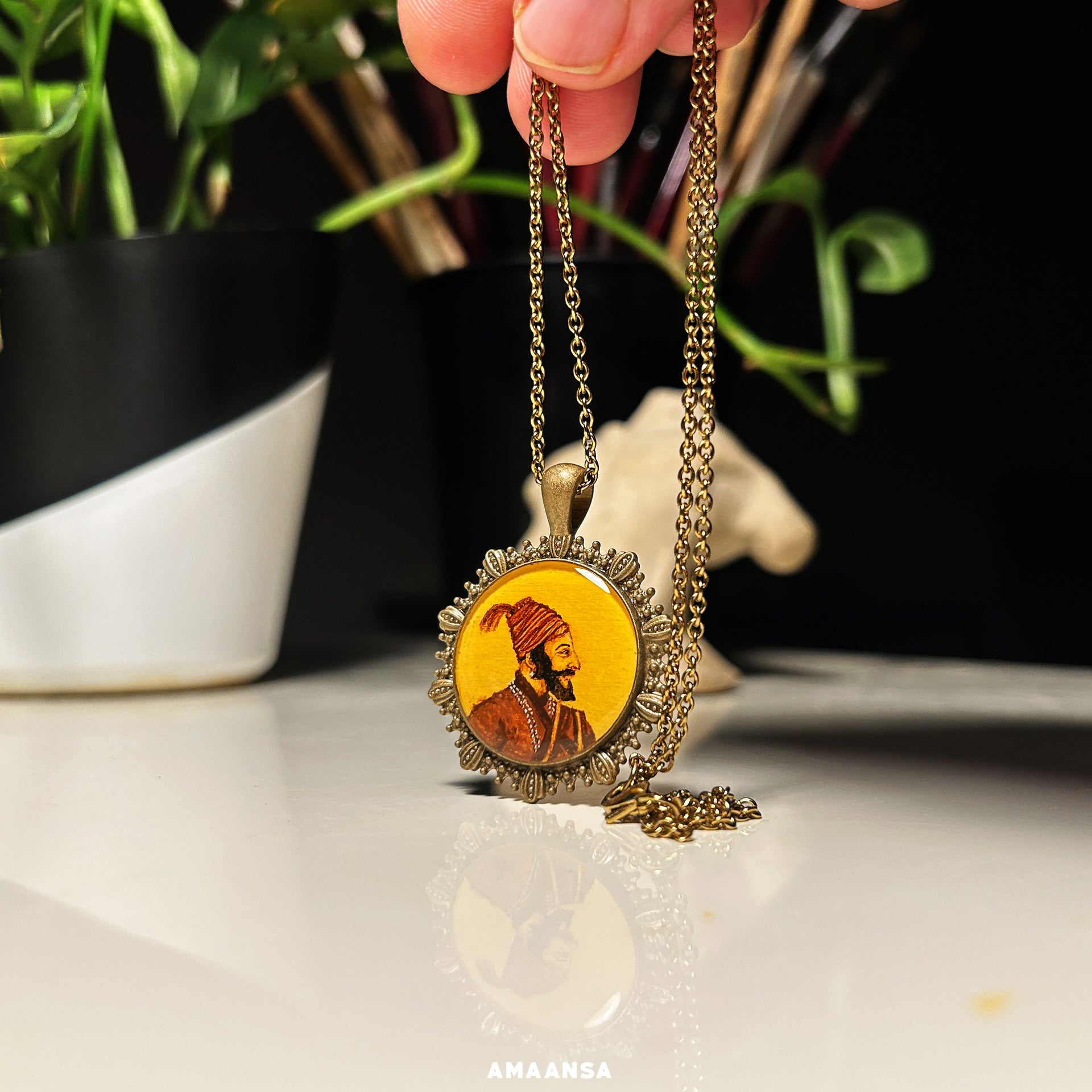Chhatrapati Shivaji Maharaj Legacy in Miniature Pendant Vintage hues